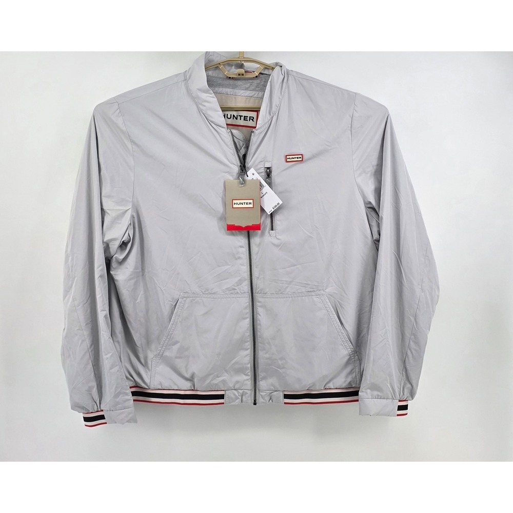 Hunter Mens Jacket Size L Moorgate Light Grey Bomber Full Zip Windbreaker NWT
